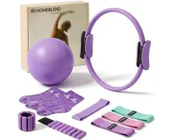 Homeblend© Pilates - Set Pilates - 10 pièces - Chaussettes Pilates - Ballon Pilates - Ring Pilates - Pilates Reformer - Poids poignets - Menthe