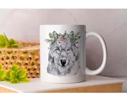 Mok Wolf Flowers Head - Animals - Gift - Cadeau - Wildlife - CuteAnimals - NatureLovers - AnimalLovers - AnimalKingdom - WildAnimals - Dieren - Dierenliefhebbers - Natuurliefhebbers - WildeDieren