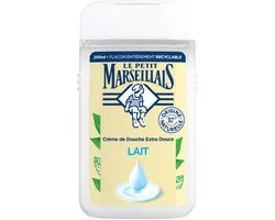 Le Petit Marseillais Crème de Douche Extra Douce Lait, testée sous contrôle dermatologique et pH neutre pour la peau, 2x 400 ml.