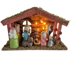 Crèche de Noël pour enfants - avec figurines et éclairage LED - 28 x 10 x 17 cm - crèche pour enfants/chambres d'enfants