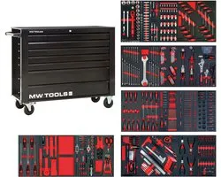 Gevulde brede, zwarte gereedschapswagen XL 514-delig MW Tools MWE512G3B