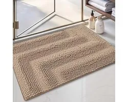 DEXI Chenille Badmat 50 x 80 cm, Antislip en Pluizige Badmatten, Moderne en Absorberend Badkamermat, Machinewasbaar, Badkamer Accessoires, Beige