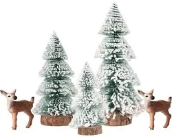 Mini Christmas Tree 15/20/25 cm 5 Pieces Elk Artificial Christmas Tree Table Pine Tree Small Miniature Snow Effect - ShopVlot