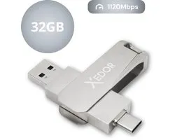 Xedor® Base - Clé USB - 32 GB - 1120 Mbps - USB C et A - iPhone et Android