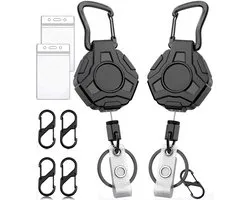 2 Stuks Heavy-Duty Uittrekbare Sleutelhanger met Pasjeshouders - Trekkoord Pashouder voor Dames/Heren - Broekclip Badgehouder 80cm Intrekbaar - Uitrolbare Karabijnhaak Sleutelkoord - Clip Sleutel Koord Uitrekbaar - ID Badges Keykoord/Kecord - Zwart