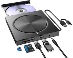Externe cd-dvd-speler USB 3.0 en USB-C externe dvd-brander met USB en SD/TF-sleuf - draagbare optische CD DVD -/+RW Drive voor Windows/MacOS/Laptop/Desktop