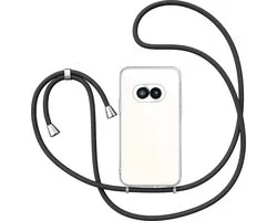 Hoesje met Koord geschikt voor Nothing Phone 2a / 2a Plus - Back Cover Siliconen Case Transparant Hoes Zwart