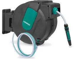 VONROC Wandslangenbox – Incl. 35m tuinslang, aansluitslang, spuitstuk, koppelingen & kraanaansluiting – Automatisch oprolsysteem