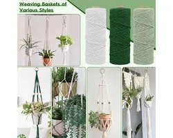 Macramégaren, 3 mm x 60 m, macraméset voor beginners met handleiding, macramé katoengaren, macramékoord, voor doe-het-zelf boho-decoratie handwerk, natuurlijk katoenen koord, met macramé
