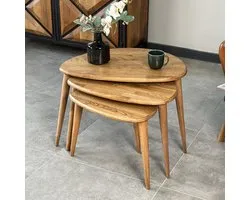 Table basse Zigon , Set de 3 – Table d'appoint – Design rustique Ercol en bois marron châtaignier – Look naturel – Table basse pour une décoration intérieure moderne
