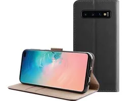 BMAX Leren book case hoesje geschikt voor Samsung Galaxy S10 Plus / Lederen book cover / Beschermhoesje / Telefoonhoesje / Hard case / Telefoonbescherming - Zwart