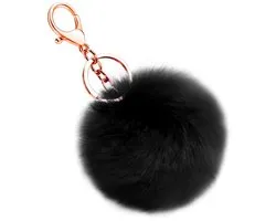 Soleebee Kunstmatige Konijnenbont Sleutelhanger Pluizige Bal Pom Pom Sleutelhanger Tassen Koffer Rugzakken Accessoires Charm Auto Sleutelhanger Sleutelhanger voor Vrouwen (Zwart)