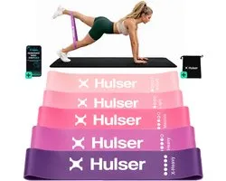 Hulser Mini resistance band set 5-delig - 2 tot 18 kg - 30 cm - Met digitale startgids - Roze - Weerstandsband - Fitness booty band - Stretch elastiek - Bands - Power band weerstandselastiek