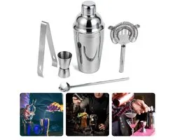 Cheqo® Set à cocktail complet - Acier inoxydable - Set shaker à cocktail - Set 5 pièces - Shaker à cocktail - Cadeau pour homme - Cadeau pour femme - Set shaker à bar - Longue durée de vie