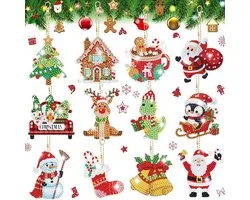 Diamond Painting Sleutelhanger - Kerst Sleutelhanger - 12 x sleutelhanger - Dubbelzijdig - Maak je eigen sleutelhanger - Geschikt voor in de kerstboom sleutelhanger diamond painting volwassenen - Kinderen - Hanger geschikt voor aan je tas