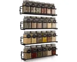 Comforder Spice Rack Étagères à épices - Spice Organizer - 4 Spice Racks - for 24 Pots d'herbes aromatiques - Zwart