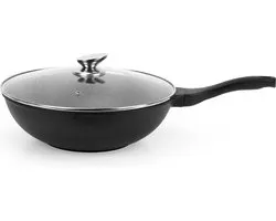 Swiss Pro+ Wokpan - met Glazen Deksel - 28cm - Zwart
