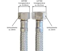 Drinking Water Approved Flexible Hose 3/8" to 1/2" DN08, Stainless Steel, 15-200 cm