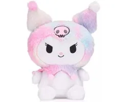 Kuromi (Regenboog) Hello Kitty Fluffy Pluche Knuffel 30 cm - Speelgoed Knuffels voor Kinderen Meisjes - Kat Cat Kitten Plush Toy