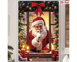 Extra Grote 2D Stoffen Kerstposter - Raam Decoratie - Raam Kerstposter– Kerstversiering - Magische Santa Claus Ramendecoratie voor Binnen