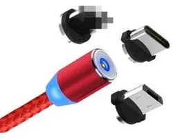3 in 1 Magnetische Oplaadkabel - 3 Aansluitingen Inclusief Kabel - 1 Meter Kabel 3.0 A USB naar iPhone Lightning - Micro-USB - Type-C Magnetische Oplaadkabel - Rood