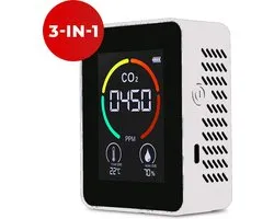 SolHouse 3 in 1 CO2 Meter - CO2 meter - Luchtkwaliteitsmeter - CO2 meter binnen - Thermometer - Hygrometer - Draagbaar en Oplaadbaar - Incl. CO2 Alarm en USB-kabel