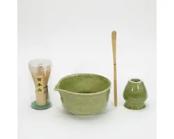 Matcha Set - 4-Delig - Matcha Klopper en Houder - Starterkit - Matcha Kom en Lepel - Cadeauset - Groen