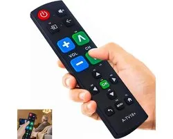 Universele afstandsbediening met grote knoppen en een programmeerfunctie – perfect voor senioren en kinderen.