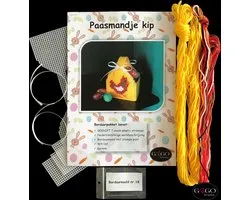Plastic stramien borduurpakket Paasmandje Kip