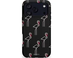 Casetastic hoesje geschikt voor Apple iPhone 17 Pro Max - MagSafe - Dubbellaagse bescherming - Neon Flamingo Dance Club - Fashion Case - Zwart Wit