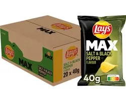 Lay's Max Salt & Black Pepper - Ribbel Chips - 20 x 40 gram