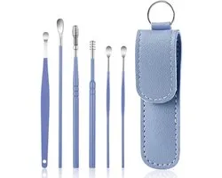 BOTC Set de dissolvant de cérumen -6 pièces - Nettoyant pour oreilles - Cleaner pour Ear en acier inoxydable - Dissolvant de cérumen en acier inoxydable-bleu