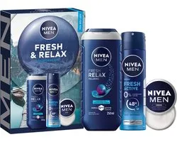 NIVEA MEN Fresh & Relax Coffret Cadeau Homme - Coffret avec Gel Douche, Déodorant et Crème - Anniversaire Homme - Cadeau Fête des Pères