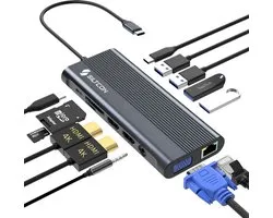 Siltcon® Hub USB C 13 en 1 - Station d'accueil pour ordinateur portable - Station d'accueil USB C - Dock USB C - DUAL HDMI 4K - Charge rapide 100 W - RJ45 Gigabit - 1x VGA - Gris sidéral - Modèle Premium