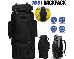 Brandistry - Backpack - Rugzak - Wandelrugzak Met Grote Capaciteit - Waterbestendig - Lichtgewicht - Zwart - 100 Liter - Outdoor