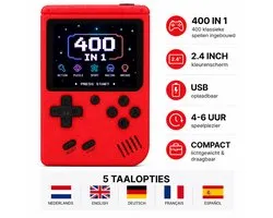 FivesquareNL Retro Handheld Game Console – 400 Spellen – USB Oplaadbaar – 2.4 Inch Kleurenscherm – Draagbare Spelcomputer voor Kinderen & Volwassenen - Rood