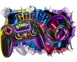Muursticker - Sticker mural Gamer effet 3D - Autocollant et repositionnable - Application facile sans abîmer les murs - Personnalisez votre salle de jeux ou votre chambre - Décoration murale moderne