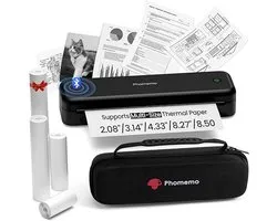 Draagbare Thermische Printer – Mobiele Printer – Bluetooth Printer – Inkless Printer – A4 Printer – Compact Formaat – 300 dpi Haarscherp Printen – Langdurige Batterijduur – Zwart