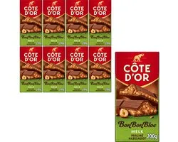 Côte d'Or BonBonBloc Chocoladereep Melk Praliné Hazelnoot 8 x 200g - Chocoladerepen en Tabletten - Chocolade voor bij de Koffie - Voorraad - Verjaardag Cadeau Vrouw of Man - Geschenkset voor Man en Vrouw