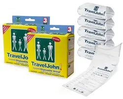 Poche à urine TravelJohn - 800 ml - Étanche et inodore - Poche urinaire jetable jetable unisexe - Forme anatomique - Sac de collecte - PET - Lot de 6