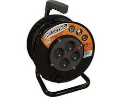 Enrouleur de câble électrique - 25 mètres - 4 prises - Avec bouton d'enroulement - Terre de protection - RELEC492176