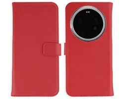 Étui Selencia - Compatible avec Xiaomi 17 Ultra - Étui portefeuille en cuir véritable - Rouge
