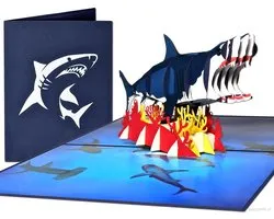 Popcards Popup Cards - Witte Shark Great White Human Shark Jaws Groot taille Carte pop-up Carte de vœux 3D