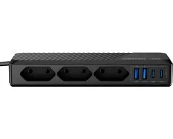 Multiprise Cubenest PD GaN PowerStrip SlimLine 7v1 - Prise USB Type E - 2 ports USB 33 W - AC ports USB-C 33 W - 2 ports USB-A 27 W - 3 prises secteur - Câble de 1,5 m