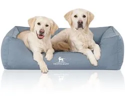 Knuffelwuff orthopedisch waterafstotend hondenbed Leon van velours met handgeweven karakter XXL 120 x 85cm lichtblauw