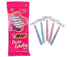 Bic Twin Lady Sensitive Razors, 5 packs of 5 (25 total) disposable razors - with two blades for a precise and precise shave