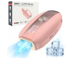DEKI LUMA IPL Ontharingsapparaat voor Dames & Heren – Langdurige Haarvermindering voor Gezicht & Lichaam – 999.900Flitsen – Inclusief Beschermbril & Scheermes – Roze