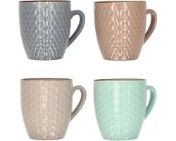 Excellent Houseware Stoneware koffiekopjes - set van 4x - gekleurd - 250 ml - luxe - bekers - koffiebekers