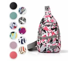 ÉLEVÉA® Crossbody Tas Dames - Schoudertas Dames - Anti Diefstal - Waterdicht en Compact - Handtas / Sling Bag - Crossbodytas Dames / Heren - Nektasje - Rose Camo Roze Camouflage - Crossover - Rugzak - Chestbag - Borsttas