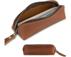 Vitdipy - Leather Pencil Case - Vintage Pencil Case - Storage Bag - Brown Leather Pen Case - Zipper Closure - for Students,School,Office